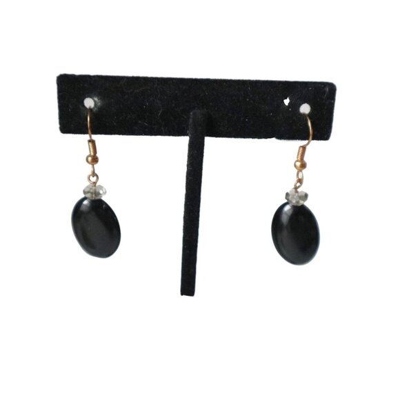 Vintage Pierced Earrings Drop with Black Glass Dangle - Picture 2 of 3